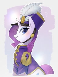 Size: 1500x2000 | Tagged: safe, artist:hosikawa, imported from derpibooru, rarity, pony, unicorn, ancient wonderbolts uniform, blushing, clothes, female, looking at you, mare, sgt. rarity, smiling, smiling at you, solo, uniform