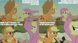 Size: 2000x1125 | Tagged: safe, edit, edited screencap, editor:quoterific, imported from derpibooru, screencap, applejack, fluttershy, pony, sounds of silence