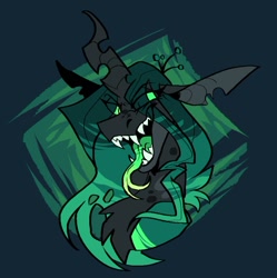 Size: 772x775 | Tagged: safe, artist:rockin_candies, imported from derpibooru, queen chrysalis, changeling, changeling queen, eye clipping through hair, female, forked toungue, long tongue, open mouth, open smile, smiling, solo, tongue out