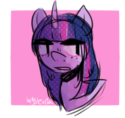 Size: 453x427 | Tagged: safe, artist:bleed-more, imported from derpibooru, twilight sparkle, unicorn, bust, doodle, female, frame, mare, portrait, shadow, signature, solo