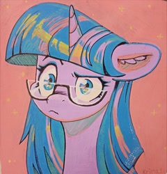 Size: 1966x2048 | Tagged: safe, artist:krista-21, imported from derpibooru, twilight sparkle, pony, unicorn, bust, ear fluff, eyebrows, female, glasses, mare, raised eyebrow, solo