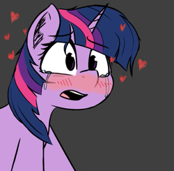 Size: 555x545 | Tagged: safe, artist:pinkberry, edit, imported from derpibooru, twilight sparkle, pony, unicorn, blushing, crying, cute, heart, loving gaze, open mouth, solo, twiabetes, unicorn twilight