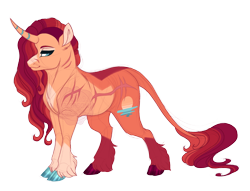 Size: 3412x2600 | Tagged: safe, artist:gigason, imported from derpibooru, oc, oc:setting sun, classical unicorn, pony, unicorn, cloven hooves, female, hooves, leonine tail, mare, multicolored hooves, offspring, parent:tempest shadow, scar, simple background, solo, transparent background, unshorn fetlocks