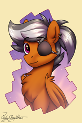 Size: 2000x3000 | Tagged: safe, artist:jedayskayvoker, imported from derpibooru, oc, oc:neal spyglass, pegasus, pony, bust, chest fluff, ear fluff, ear piercing, eyepatch, icon, looking at you, male, one eyed, pegasus oc, piercing, ponytail, portrait, solo, stallion