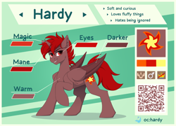 Size: 3006x2160 | Tagged: safe, artist:strafe blitz, imported from derpibooru, oc, oc:hardy, alicorn, pony, cel shading, color palette, colored, colored wings, concave belly, grin, looking at you, male, qr code, raised hoof, red eyes, reference sheet, shading, slim, smiling, smiling at you, solo, stallion, standing, thin, two toned wings, wings