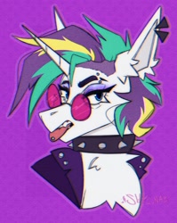 Size: 1550x1950 | Tagged: safe, artist:shylunaart, imported from derpibooru, rarity, pony, unicorn, alternate hairstyle, choker, clothes, collar, female, glasses, piercing, punk, raripunk, spiked choker, tongue out