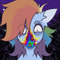 Size: 2800x2800 | Tagged: safe, alternate version, artist:shylunaart, imported from derpibooru, rainbow dash, pony, 28 pranks later, cookie zombie, female, frown, solo