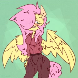 Size: 2450x2450 | Tagged: safe, artist:shylunaart, imported from derpibooru, fluttershy, anthro, pegasus, pony, blushing, clothes, female, solo, standing