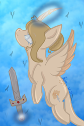 Size: 3600x5400 | Tagged: safe, artist:thecommandermiky, imported from derpibooru, oc, oc only, oc:artura, alicorn, pony, alicorn oc, colored lineart, female, flying, horn, magic, mare, sky, solo, sword, weapon, wings