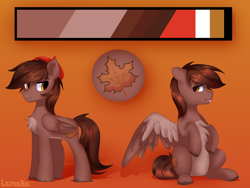 Size: 4000x3000 | Tagged: safe, artist:lamaka, imported from derpibooru, oc, oc:autumn rosewood, pegasus, pony, :p, belly, beret, chest fluff, color palette, hat, male, maple leaf, pegasus oc, pony oc, reference sheet, sitting, solo, stallion, standing, tongue out, unshorn fetlocks