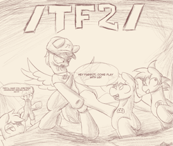 Size: 1125x953 | Tagged: safe, artist:ricy, imported from derpibooru, soarin', pegasus, pony, /mlp/ tf2 general, derp, faggot, monochrome, team fortress 2, vulgar