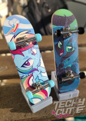 Size: 1414x2000 | Tagged: safe, artist:techycutie, imported from derpibooru, queen chrysalis, rainbow dash, changeling, changeling queen, pegasus, fingerboard, grin, irl, lightning, merchandise, photo, skateboard, smiling, tech deck, watermark