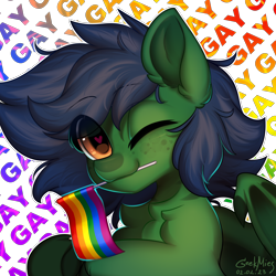 Size: 3864x3864 | Tagged: safe, artist:gicme, imported from derpibooru, oc, oc only, oc:comet jester, original species, pony, shark, shark pony, bust, gay pride flag, heart, heart eyes, looking at you, male, one eye closed, portrait, pride, pride flag, simple background, stallion, transparent background, wingding eyes, wink, winking at you