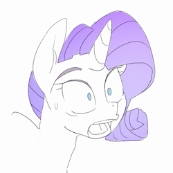 Size: 875x875 | Tagged: safe, artist:baigak, imported from derpibooru, rarity, pony, unicorn, bust, female, mare, open mouth, partial color, simple background, solo, sweat, sweatdrop, white background