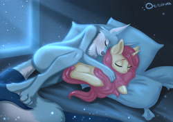 Size: 3508x2480 | Tagged: safe, artist:ottava, imported from derpibooru, oc, oc:ottava, anthro, pony, wolf, bed, crossover, cuddling, cuddling in bed, furry, in bed, night, nudity, porsha crystal, sing 2, sleeping, spooning