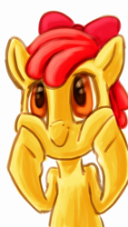 Size: 540x960 | Tagged: safe, artist:feir, imported from derpibooru, apple bloom, earth pony, pony, female, filly, foal, hooves on cheeks, simple background, smiling, solo, white background