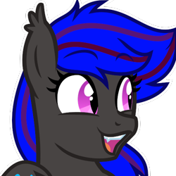 Size: 500x500 | Tagged: safe, artist:amgiwolf, imported from derpibooru, oc, oc only, bat pony, bat pony oc, ear tufts, eyebrows, fangs, open mouth, poggers, simple background, solo, transparent background, wings