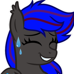 Size: 500x500 | Tagged: safe, artist:amgiwolf, imported from derpibooru, oc, oc only, bat pony, bat pony oc, eyebrows, eyes closed, fangs, simple background, smiling, solo, sweat, transparent background, wings