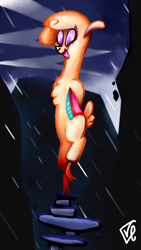 Size: 2160x3840 | Tagged: safe, artist:veanakart, imported from derpibooru, them's fightin' herds, bipedal, cloven hooves, community related, female, looking at you, paprika (tfh), rain, river dance, solo, tongue out