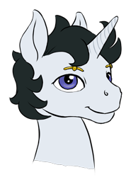 Size: 849x1145 | Tagged: safe, artist:multiverseequine, derpibooru exclusive, imported from derpibooru, oc, oc only, oc:jaywalk, pony, unicorn, black mane, bust, daybreak island, eyebrow piercing, horn, male, piercing, purple eyes, short hair, simple background, solo, stallion, transparent background, unicorn oc