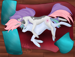 Size: 4000x3000 | Tagged: safe, artist:loopina, imported from derpibooru, oc, oc:arcana glyph, oc:snow flex, pony, unicorn, art trade, bedroom, butt, couple, cuddling, female, hug, love, male, mare, pillow, plot, sleeping, spooning, stallion