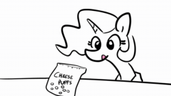 Size: 1920x1080 | Tagged: safe, artist:tjpones, imported from derpibooru, princess celestia, twilight sparkle, alicorn, pony, unicorn, animated, black and white, cheese puffs, drinking, duo, eating, female, filly, filly twilight sparkle, foal, food, grayscale, licking, licking lips, mare, monochrome, mouth hold, partial color, running, simple background, soda, sound, stealing, tongue out, twiggie, unicorn twilight, webm, white background, younger