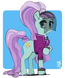 Size: 1356x1639 | Tagged: safe, artist:cottonbudfilly, imported from twibooru, coloratura, earth pony, pony, bracelet, clothes, countess coloratura, female, image, jacket, jewelry, mare, needs more jpeg, passepartout, simple background, smiling at you, solo, spiked wristband, veil, white background, wristband