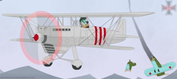 Size: 2800x1259 | Tagged: safe, artist:blued_cross31, imported from derpibooru, oc, oc only, oc:pencil pusher, earth pony, pony, biplane, dogfight, earth pony oc, japan, plane, sky, soviet union, world war ii