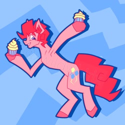 Size: 2000x2000 | Tagged: safe, artist:xwildwhirlx, imported from derpibooru, pinkie pie, earth pony, pony, angular, armpits, concave belly, cupcake, food, g4, slim, solo, stylized, thin