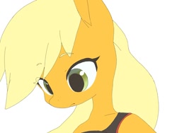 Size: 1080x811 | Tagged: safe, artist:cheesesauce_45, imported from derpibooru, applejack, earth pony, semi-anthro, bust, clothes, female, looking down, mare, simple background, solo, white background