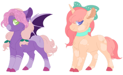 Size: 1280x781 | Tagged: safe, artist:kaenashepard, imported from derpibooru, oc, oc only, bat pony, pony, unicorn, base used, bat pony oc, bow, cheek fluff, chest fluff, coat markings, duo, ear fluff, female, hair bow, magical lesbian spawn, mare, offspring, parent:big macintosh, parent:pinkie pie, parent:princess luna, parent:sunset shimmer, parents:lunamac, parents:sunsetpie, simple background, socks (coat markings), spread wings, transparent background, wings