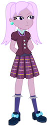 Size: 462x1224 | Tagged: safe, artist:rainbowstarcolour262, imported from derpibooru, oc, oc only, oc:zina pearl, human, equestria girls, annoyed, clothes, crystal prep academy, crystal prep academy uniform, crystal prep shadowbolts, ear piercing, earring, female, frown, hand behind back, jewelry, necklace, pearl necklace, piercing, pigtails, plaid skirt, pleated skirt, school uniform, shirt, shoes, simple background, skirt, socks, solo, standing, transparent background, tsundere, twintails, unamused