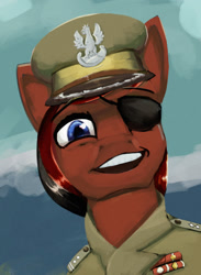 Size: 1280x1752 | Tagged: safe, artist:monx94, imported from derpibooru, oc, earth pony, pony, bust, clothes, eyepatch, military, military uniform, poland, portrait, smiling, uniform