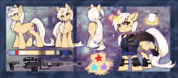 Size: 5335x2351 | Tagged: safe, artist:swaybat, imported from derpibooru, oc, oc:flash meteor, pony, unicorn, fallout equestria, butt, coffee, cutie mark, female, horn, mare, plot, reference sheet, security armor, unicorn oc