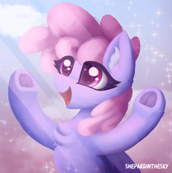 Size: 1986x1993 | Tagged: safe, artist:shepardinthesky, imported from derpibooru, princess celestia, rainbowshine, pegasus, pony, chest fluff, crepuscular rays, ear fluff, frog (hoof), hooves in air, looking up, open mouth, open smile, praise the sun, rainbowshining, smiling, solo, underhoof