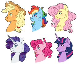 Size: 1726x1443 | Tagged: safe, artist:fizzmitz, imported from derpibooru, applejack, fluttershy, pinkie pie, rainbow dash, rarity, twilight sparkle, earth pony, pegasus, pony, unicorn, applejack's hat, bust, chest fluff, cowboy hat, female, hat, mane six, mare, simple background, tongue out, transparent background, unicorn twilight