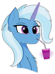 Size: 2733x3712 | Tagged: safe, artist:tempestshine, imported from derpibooru, trixie, pony, unicorn, bust, drink, drinking, female, glowing, glowing horn, horn, magic, magic aura, simple background, solo, telekinesis, transparent background