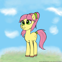 Size: 2000x2000 | Tagged: safe, artist:tempestshine, imported from derpibooru, earth pony, pony, bow, eye clipping through hair, female, g5, hair bow, high res, mare, my little pony: tell your tale, posey bloom, solo, tail, tail bow