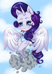 Size: 874x1240 | Tagged: safe, artist:taigamary, imported from derpibooru, rarity, alicorn, anthro, unguligrade anthro, alicornified, chibi, clothes, female, flying, hand on hip, jetpack, leotard, race swap, raricorn, sky, sky background, solo
