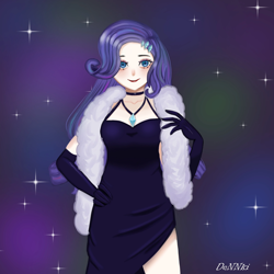 Size: 2160x2160 | Tagged: safe, artist:dennki22, imported from derpibooru, rarity, human, clothes, dress, female, humanized, jewelry, necklace, solo