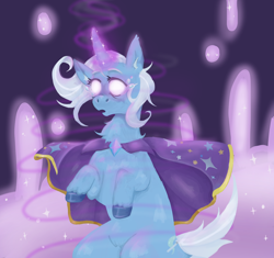 Size: 3300x3100 | Tagged: safe, artist:gridmammal, imported from derpibooru, trixie, pony, cape, clothes, female, glowing, glowing eyes, glowing horn, horn, magic, solo, trixie's cape