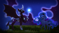 Size: 3846x2142 | Tagged: safe, artist:22poisoncookie22, imported from derpibooru, nightmare moon, princess luna, pony, duality, duo, female