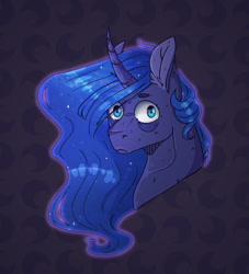 Size: 958x1054 | Tagged: safe, artist:22poisoncookie22, imported from derpibooru, princess luna, alicorn, pony, bags under eyes, bust, curved horn, female, horn