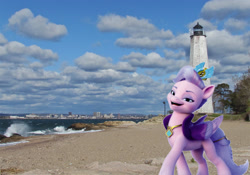 Size: 2048x1430 | Tagged: safe, artist:a-new-generation-in-real-life fan, edit, imported from derpibooru, queen haven, pegasus, pony, connecticut, female, g5, irl, lighthouse, mare, my little pony: a new generation, new haven, photo, ponies in real life, solo, stock vector, water