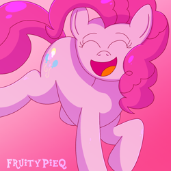 Size: 1000x1000 | Tagged: safe, artist:fruiitypieq, artist:shycookieq, imported from derpibooru, pinkie pie, earth pony, pony, eyes closed, female, gradient background, open mouth, solo