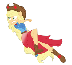 Size: 3200x2875 | Tagged: safe, artist:gmaplay, imported from derpibooru, applejack, human, cheer you on, equestria girls, spoiler:eqg series (season 2), alternate hairstyle, belt, boots, cowboy hat, glare, gritted teeth, hat, ponied up, punch, shoes, simple background, solo, stetson, super ponied up, teeth, transparent background