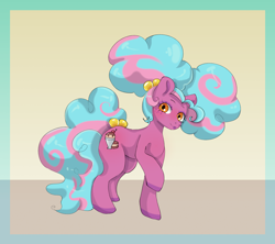 Size: 1430x1270 | Tagged: safe, artist:mortimer todd, imported from derpibooru, oc, oc only, earth pony, pony, big mane, curly mane, earth pony oc, eyelashes, female, hair tie, one leg raised, raised hoof, solo, tail, two toned mane, two toned tail