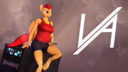 Size: 3840x2160 | Tagged: safe, artist:silkworm205, imported from derpibooru, oc, oc only, oc:epiclper, anthro, pegasus, unguligrade anthro, 3d, anthro oc, breasts, clothes, colored eyebrows, download at source, downloadable, folded wings, high res, holding, iphone, logo, looking up, pegasus oc, reasonably sized breasts, revamped anthros, server, shorts, sitting, solo, source filmmaker, source filmmaker resource, tanktop, unshorn fetlocks, wings