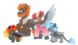 Size: 6901x4015 | Tagged: safe, artist:crazysketch101, imported from derpibooru, oc, oc only, oc:ashton burnside, oc:blaze burnside, oc:cinder burnside, oc:crazy looncrest, pegasus, pony, leonine tail, simple background, tail, transparent background