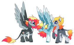 Size: 7283x4441 | Tagged: safe, artist:crazysketch101, imported from derpibooru, oc, oc only, oc:01, oc:02, oc:crazy looncrest, oc:crazyclone1, oc:crazyclone2, earth pony, pegasus, pony, :p, blue eyes, body markings, chest fluff, coat markings, earth pony oc, eyeshadow, facial markings, gradient mane, gradient tail, leonine tail, makeup, pegasus oc, raised hoof, simple background, socks (coat markings), spread wings, standing, tail, tail feathers, tongue out, transparent background, trio, unshorn fetlocks, wings